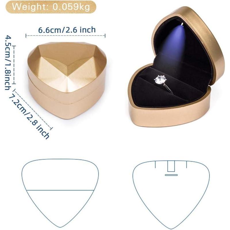 Heart Shaped Ring Box LED Light Engagement Ring Boxes Jewelry Gift Box for Proposal Wedding Valentine's Day Anniversary Christmas