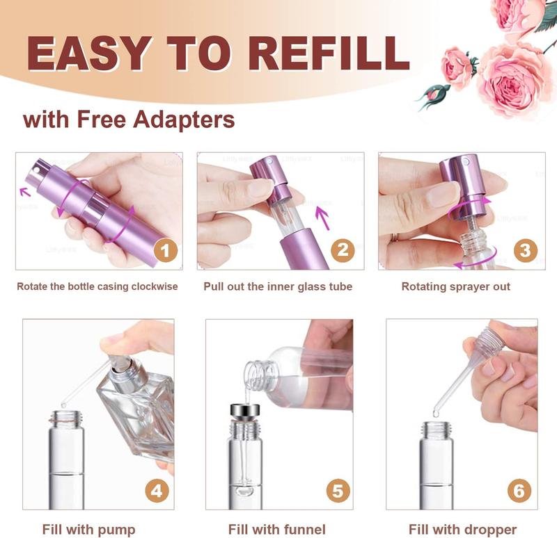 Refillable Perfume Atomizer for Travel, Portable Mini Spray Bottle Scent Pump Case, Fragrance Empty Cologne Dispenser, Perfume Aftershave Container Sprayer For Traveling Outgoing, 8ML (Silver) Aluminium Glass