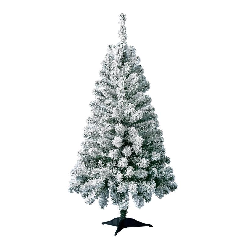 4’ Pre-Lit Greenfield Flocked Pine Artificial Christmas Tree, Clear LED Lights Slide Topper Ornaments Decoration