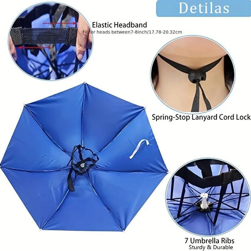 Adjustable Umbrella Hat, Foldable & Hands-free Umbrella Hat, Outdoor Sports Accessories for Fishing, Golf, Camping, Hiking, Walking, Beach Adventures