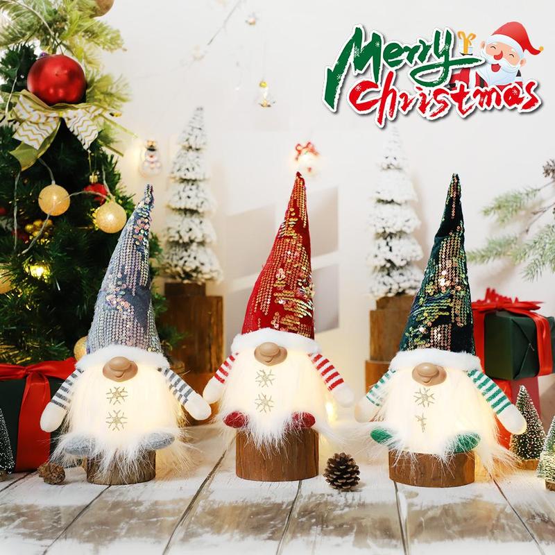 Christmas Gnome Doll Decoration, 3 Counts set Luminous Gnome Doll Ornament, Desktop Decoration for Home Party Festival, Home Decor