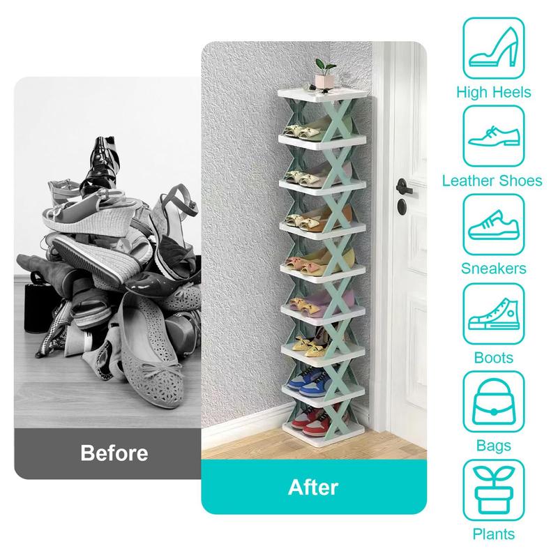 9-Tier Stackable Shoe Rack Organizer, Plastic Shoe Shelf for Closet & Entryway, Space-Saving Home Storage，Blue and Green，Christmas Gift