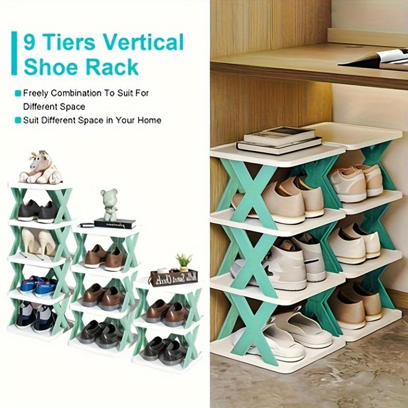 9-Tier Stackable Shoe Rack Organizer, Plastic Shoe Shelf for Closet & Entryway, Space-Saving Home Storage，Blue and Green，Christmas Gift