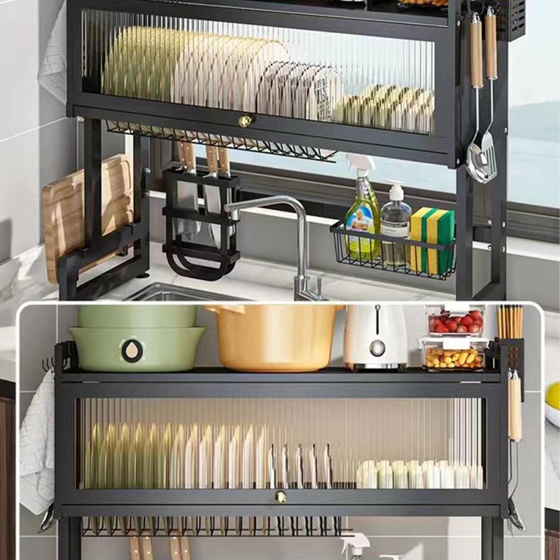 Over the Sink Dish Drying Rack with Cover, Large Space-Saving Stainless Steel Dish Drainer Kitchenware Bowls  Organizer Holder Shelf, Kitchen Decor Gadgets Accessories Essentials Must Haves Stuff Necessities