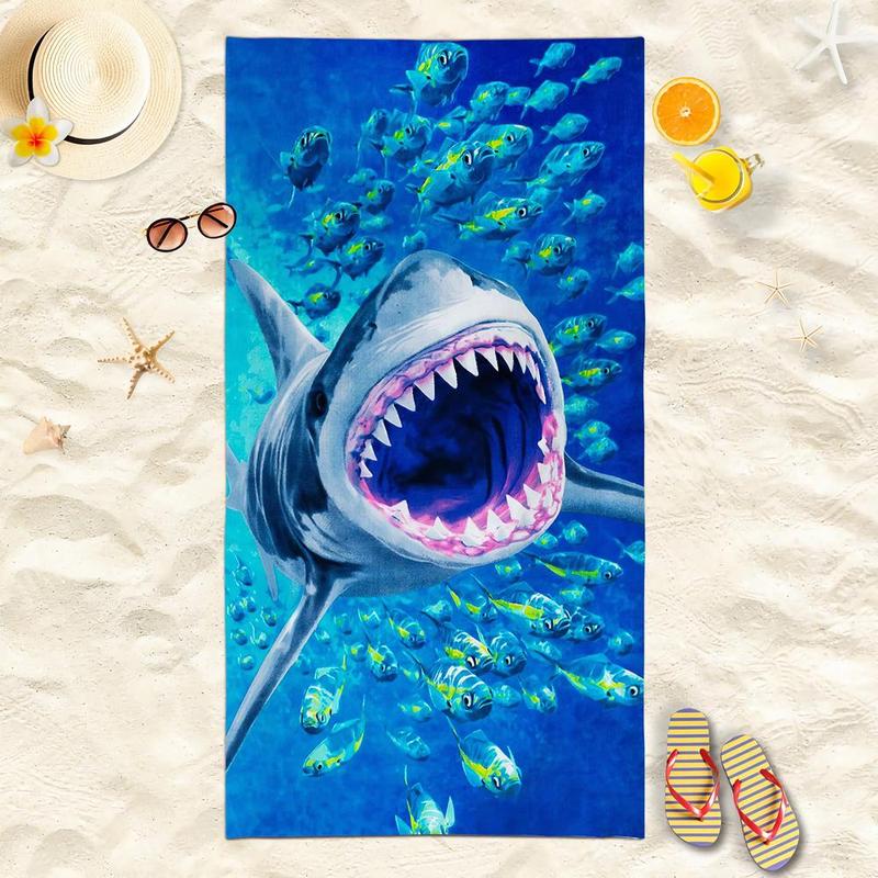 Shark Pattern Beach Towel, Beach Blanket, Mat, Quick Drying Swim Towel, Soft Comfortable Bath Towel for Men & Women, Travel Towel for Swimming Pool, Outdoor Camping, Beach Trip, Travel Essentials, Gifts