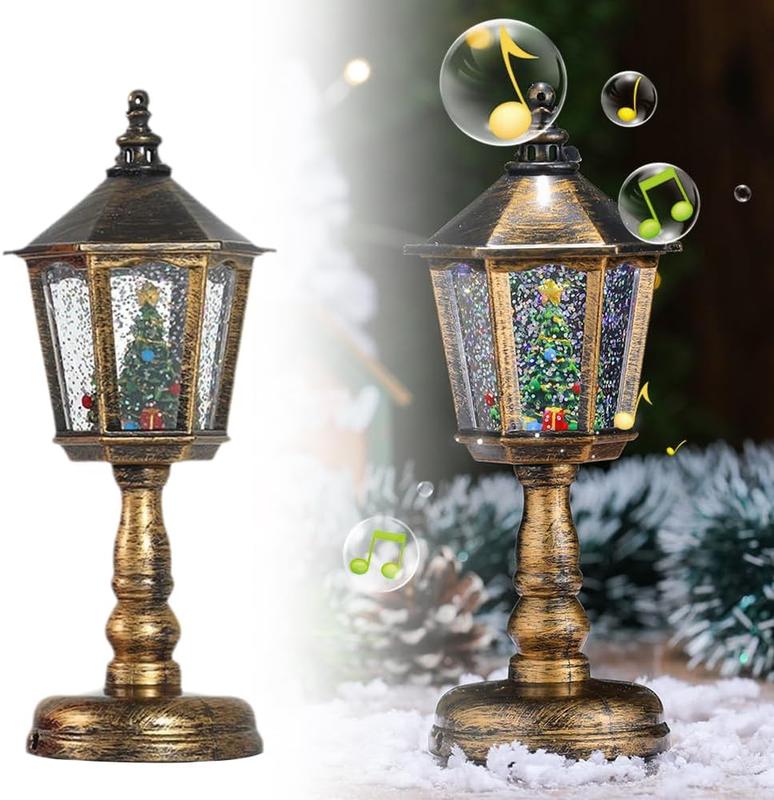 Christmas Themed Light, 2025 New Fall Snow Globe Lantern Thanksgiving Glittering Lighted Lantern, Christmas Night Light Lamp with Music and LED for Car Christmas Decoration Gifts