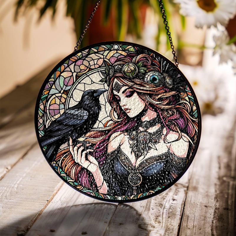 The Morrigan Stained Glass SunCatcher Morrigan Celtic Goddess Window Hanging Protection Charm Wiccan Home Decor Gift New Home Gifts Pagan