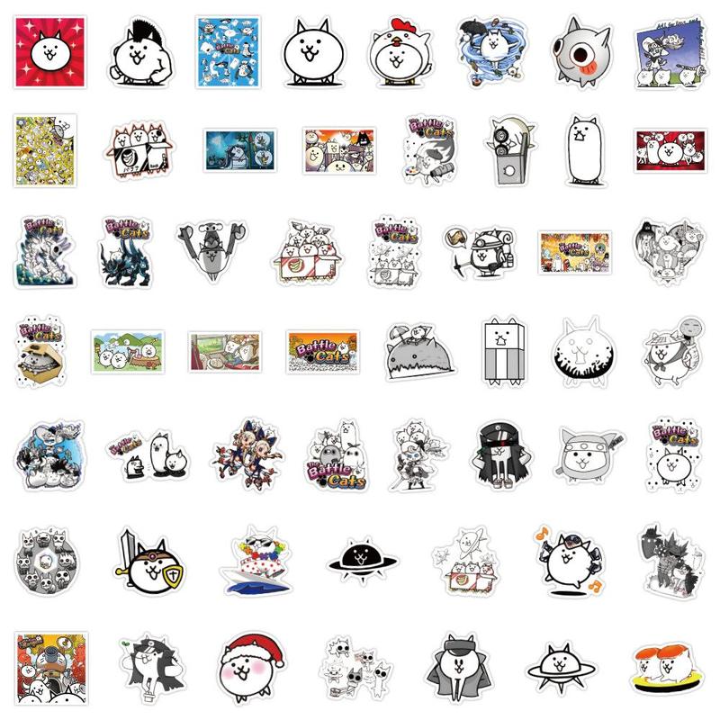 Battle Cats Pattern Sticker, 50pcs set Cute Cartoon Sticker, Waterproof Self Adhesive Decor Paper for Gift Greeting Card Water Bottle Laptop Phone