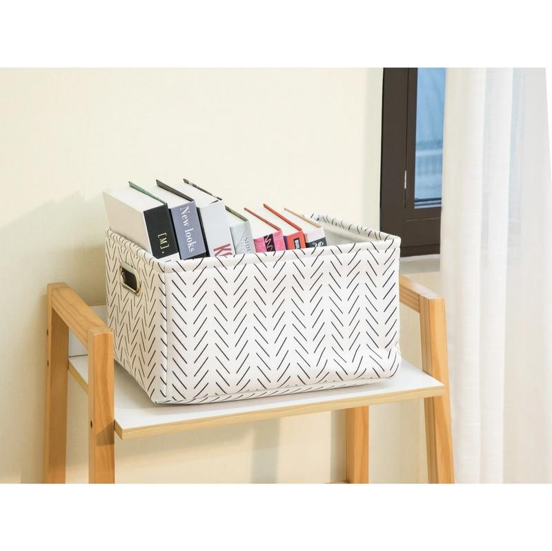 Black and White Lines Canvas Storage Basket with Handles - Decorative Home Organizer - Organiser Bin Rectangle