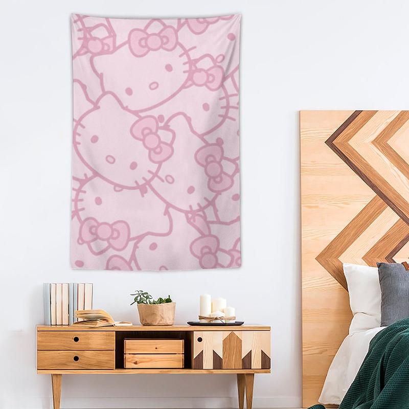 Hello Cartoon Kitty  Cat Tapestry Aesthetic Cute Room Decor Anime Tapestry Birthday Decorations Wall Hanging Gifts for Teen Girl Bedroom Living Room