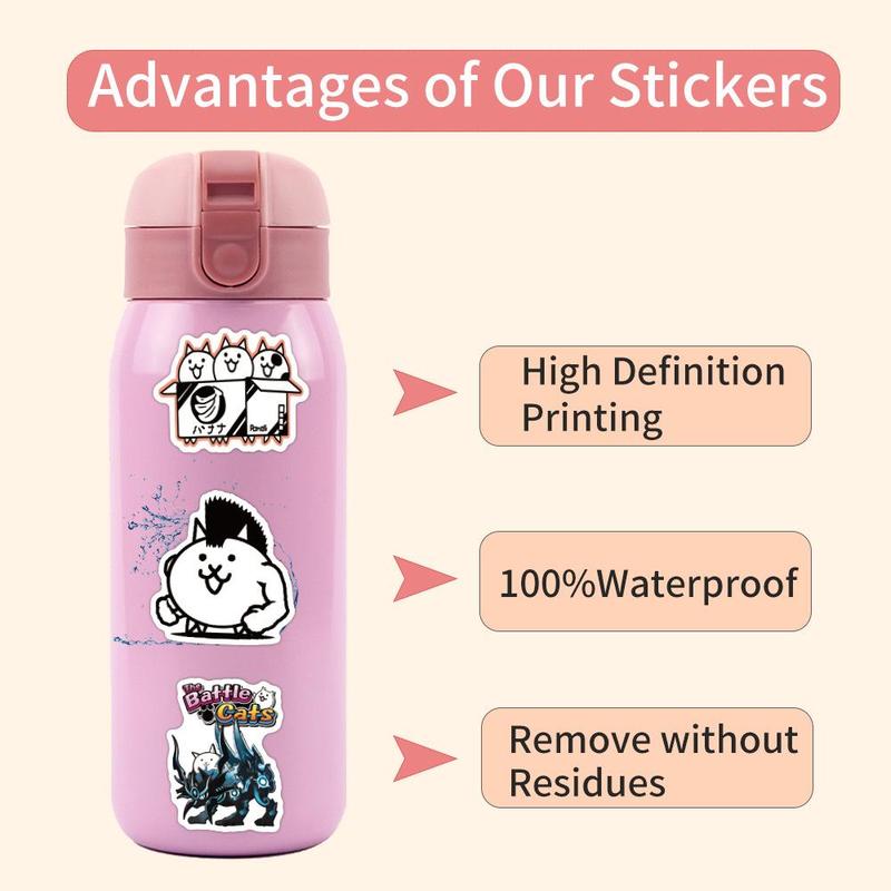 Battle Cats Pattern Sticker, 50pcs set Cute Cartoon Sticker, Waterproof Self Adhesive Decor Paper for Gift Greeting Card Water Bottle Laptop Phone