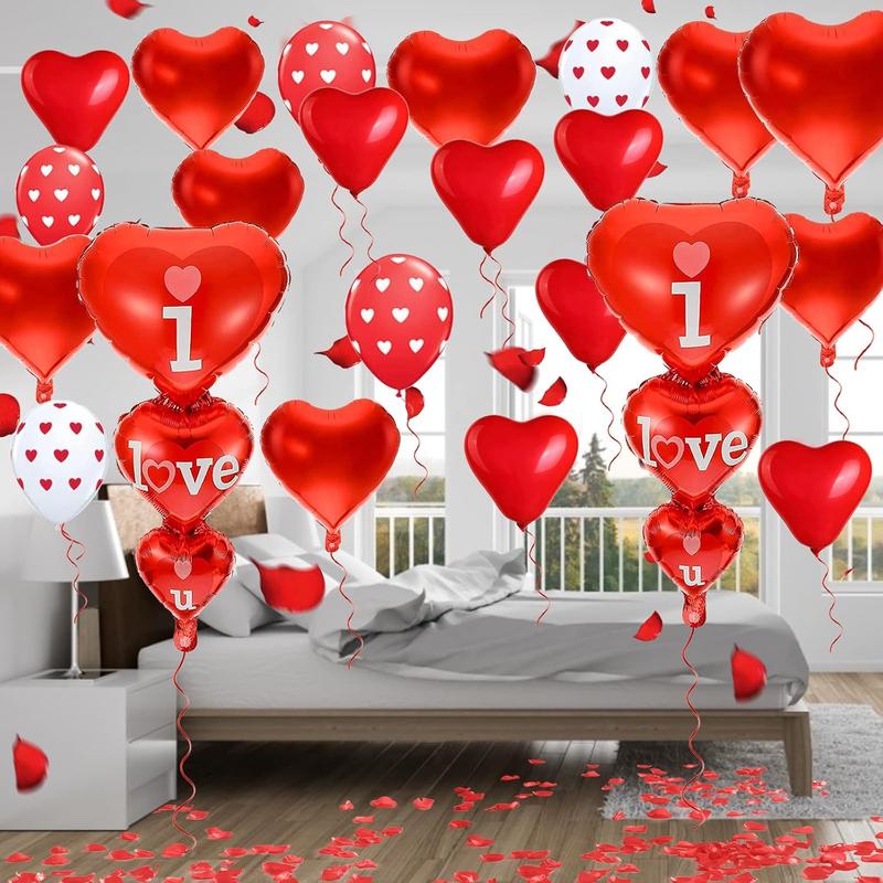 Christmas gift Valentine's Day Balloon Decor Set - 49 Pcs 'I Love You' & Heart Balloons with Teddy Bear 1000 Silk Rose Petals Romantic Decorations