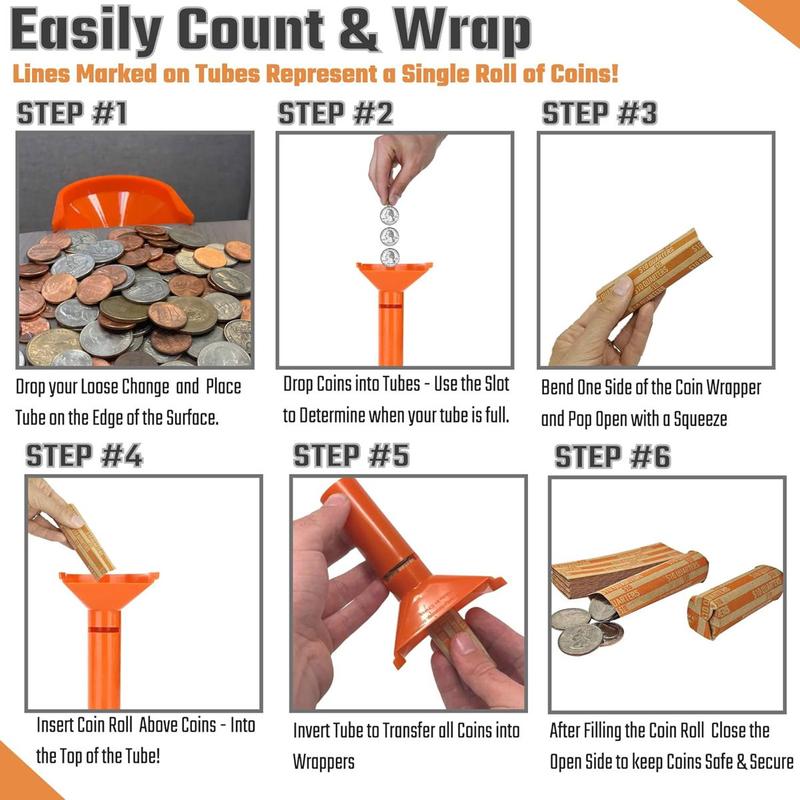 Coin Storage & Sorter Tubes 4 Color u2013 Coded Coin Counters Tubes and Assorted Coin Wrappers