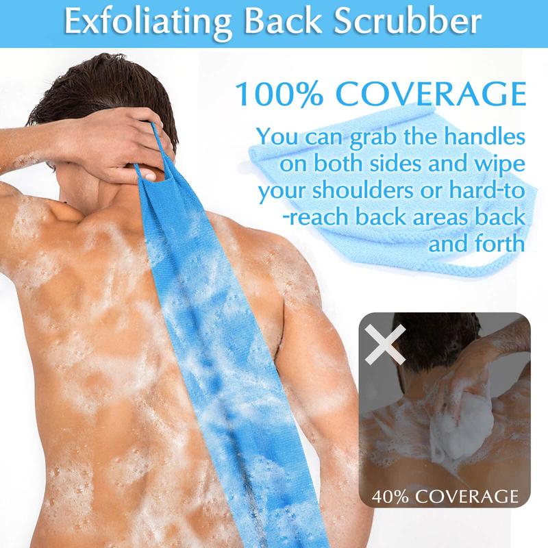 Exfoliating Back Scrubber Bath Gloves Set, Exfoliating Shower Towel with Shower Gloves for Body Scrub, Back Cleaner Wash Gloves to Remove Dead Skin (Blue) Blue