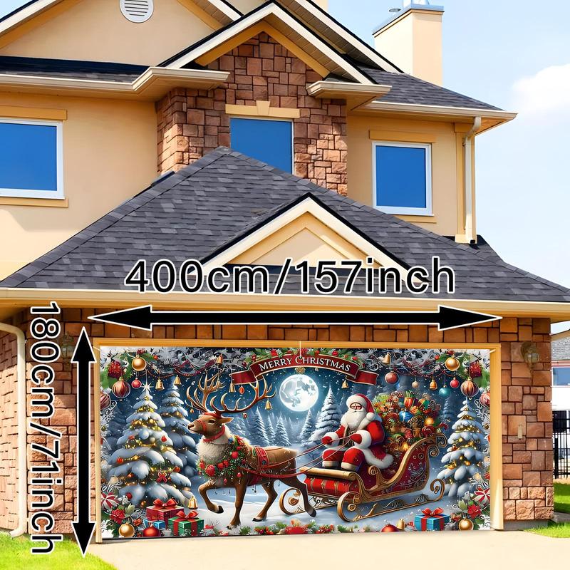 Christmas Themed Garage Door Banner, 1 Count Santa Claus & Reindeer Pattern Garage Door Decoration Flag, Festive & Party Supplies for Home Decor