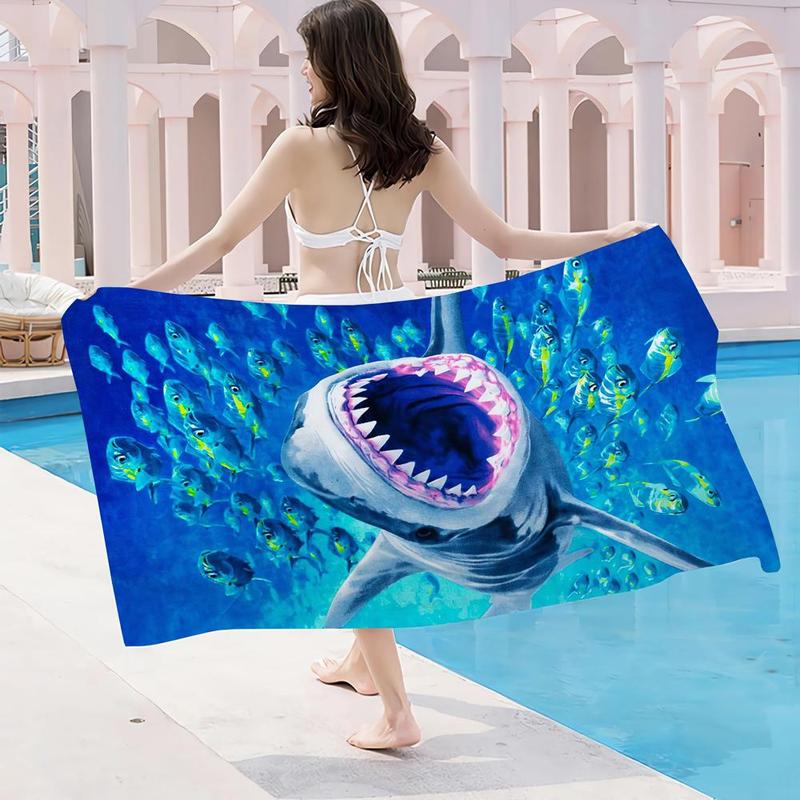 Shark Pattern Beach Towel, Beach Blanket, Mat, Quick Drying Swim Towel, Soft Comfortable Bath Towel for Men & Women, Travel Towel for Swimming Pool, Outdoor Camping, Beach Trip, Travel Essentials, Gifts