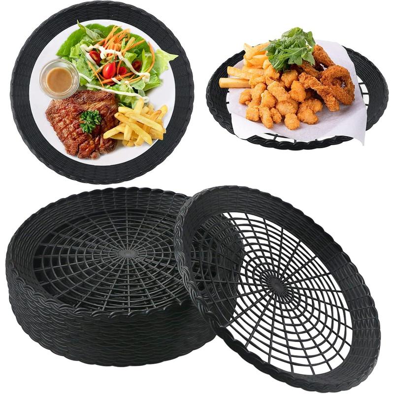 15 Pack 10'' Black Plastic Paper Plate Holder, Hollow Paper Plate Special Holder,Imitation Rattan Weaving Reusable Plate Holder