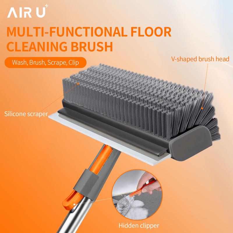 Floor Scrub Brush with Long Handle, 3 in 1 Scrape and Heavy-Duty Stiff Bristle Scrubber Brush for Cleaning Shower Bathroom, Patio, Garage, Kitchen, Wall and Deck