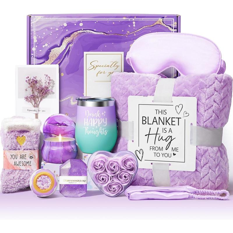 Birthday Gifts for Women Self Care Gifts Get Well Soon Gifts, Lavender Relaxing  Gifts Basket Care Package with Luxury Flannel Blanket,  Christmas Gifts Idea for Mom Her  Friends Sister