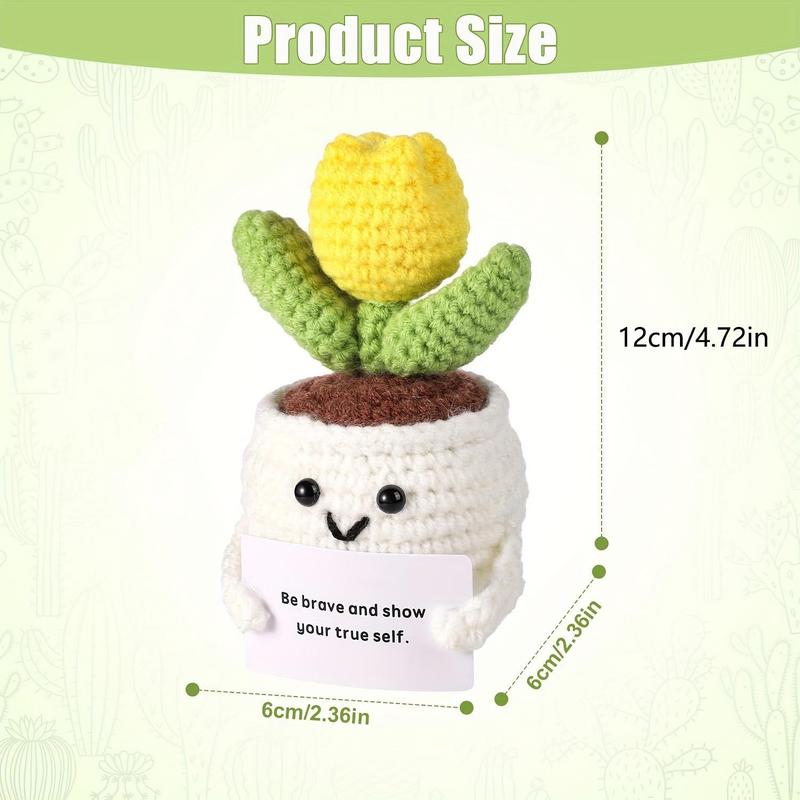 Funny Positive Tulip Design Crochet Potted Plant, 1 Count Cute Handmade Knitted Flower, Creative Tulip Knitting for Car Home Office Decoration