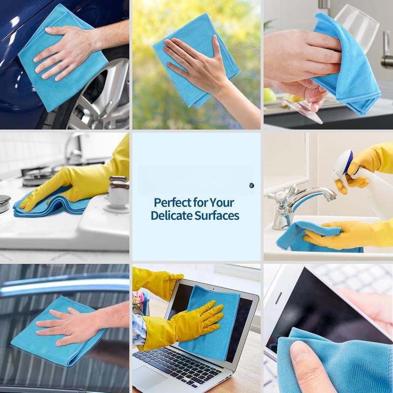 Microfiber Glass Cleaning Cloth - 12 Pack Polishing Cloths, 16