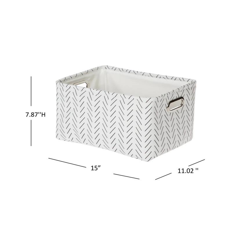 Black and White Lines Canvas Storage Basket with Handles - Decorative Home Organizer - Organiser Bin Rectangle