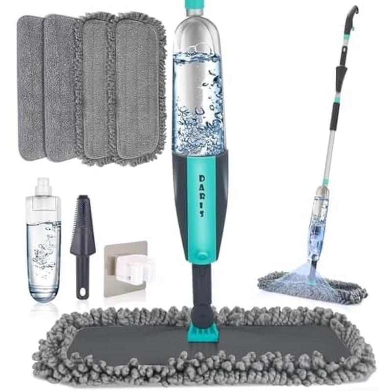 Microfiber Spray Mop for Floor Cleaning Wet Dry, Home Kitchen Hardwood Floor 360° Spin Flat Dust Mops with 12 FL.OZ. Refillable Bottle Include 4 Microfiber Reusable Pads 1 Scrubber and 1 Mop Holder SDARISB