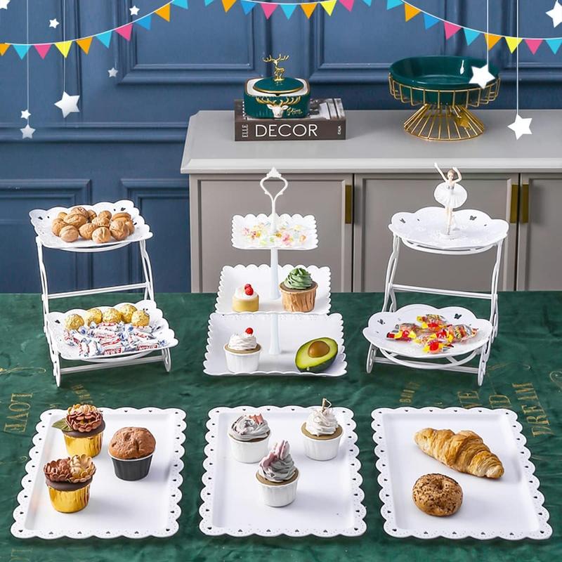 10 Pcs Dessert Table Display Set Cupcake Stand White Plastic Cake Stand Holder 3 Tire Cake Display Stands Cookie Tray Rack Serving Tower Cake Pop Stand Donut Stand for Wedding Baby Shower Tea Party