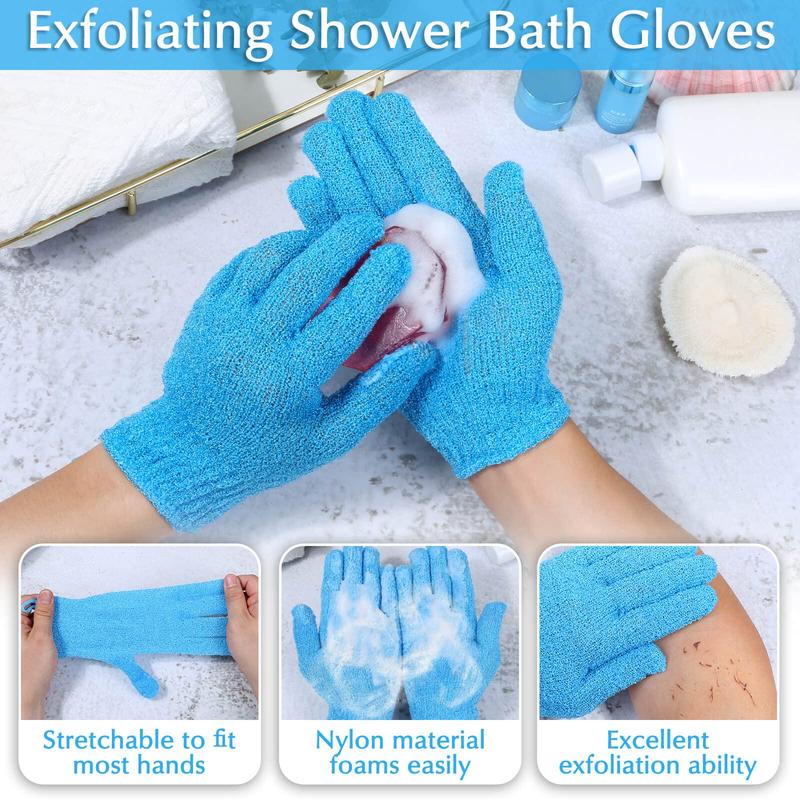 Exfoliating Back Scrubber Bath Gloves Set, Exfoliating Shower Towel with Shower Gloves for Body Scrub, Back Cleaner Wash Gloves to Remove Dead Skin (Blue) Blue