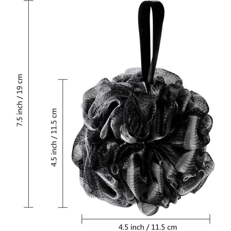 Charcoal Bath Loofah Sponge, 4 Pack Black 60G Large Shower Mesh Ball Soft Pouf Body Scrubber, Exfoliate, Cleanse, Soothe Skin, Black Loofah with White Trim(Creative Life Pavilion) Accessories