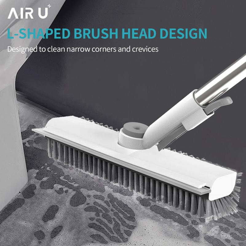 Floor Scrub Brush with Long Handle, 3 in 1 Scrape and Heavy-Duty Stiff Bristle Scrubber Brush for Cleaning Shower Bathroom, Patio, Garage, Kitchen, Wall and Deck