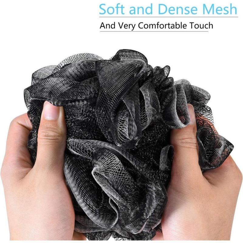 Charcoal Bath Loofah Sponge, 4 Pack Black 60G Large Shower Mesh Ball Soft Pouf Body Scrubber, Exfoliate, Cleanse, Soothe Skin, Black Loofah with White Trim(Creative Life Pavilion) Accessories