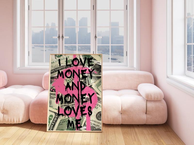 Money Poster Sugar Daddy Print Luxury Apartment Decor Preppy Money Quote Pink Fashion Wall Art I Love Money Graffiti Poster