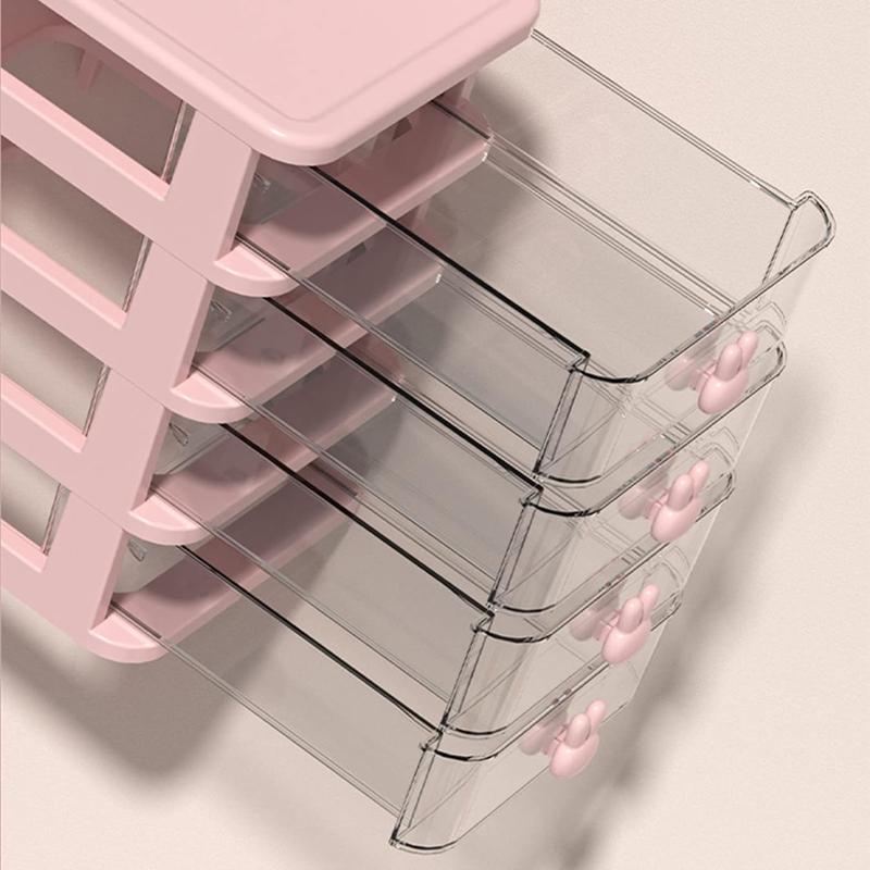 Storage Drawer, 4 Drawer Unit, Drawer Desk Storage Organizer for Makeup, Hair Care, Bathroom, Dorm, Desk, Countertop, Office, 5.3 inches * 6.7 inches * 8.3 inches, Pink