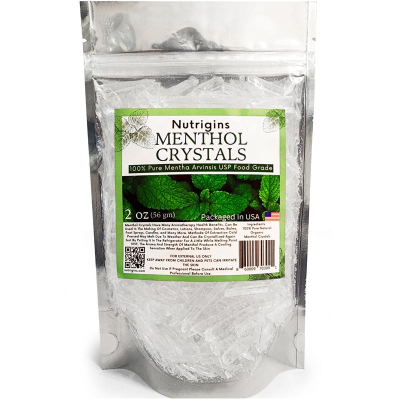 Menthol Crystals 2 oz - 100% Pure Organic Natural Mint - Mentha Arvensis - Perfect for DIY Soaps, Balms & Skincare - Resealable Bag for Freshness