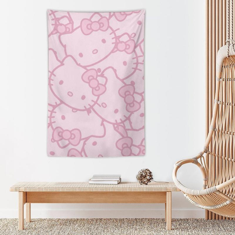 Hello Cartoon Kitty  Cat Tapestry Aesthetic Cute Room Decor Anime Tapestry Birthday Decorations Wall Hanging Gifts for Teen Girl Bedroom Living Room