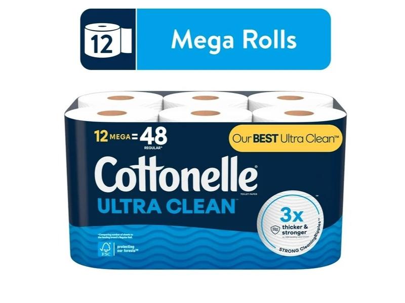 Clean Toilet Paper Ultra 12 Mega Rolls Tissue Bath Sheet