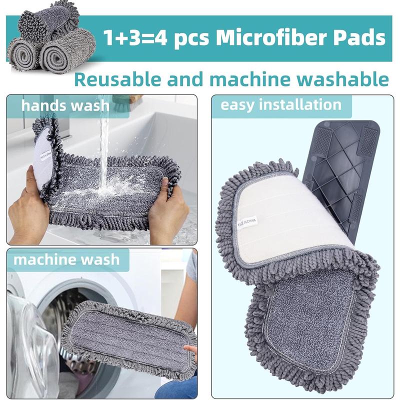 Microfiber Spray Mop for Floor Cleaning Wet Dry, Home Kitchen Hardwood Floor 360° Spin Flat Dust Mops with 12 FL.OZ. Refillable Bottle Include 4 Microfiber Reusable Pads 1 Scrubber and 1 Mop Holder SDARISB