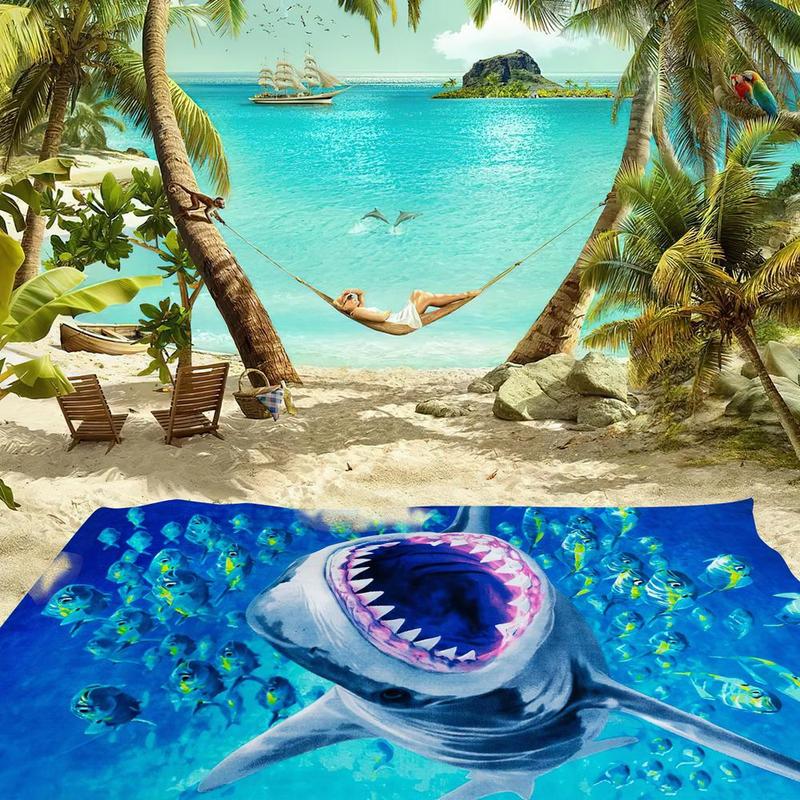 Shark Pattern Beach Towel, Beach Blanket, Mat, Quick Drying Swim Towel, Soft Comfortable Bath Towel for Men & Women, Travel Towel for Swimming Pool, Outdoor Camping, Beach Trip, Travel Essentials, Gifts