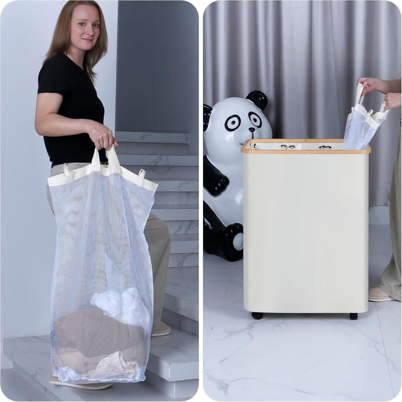 Lagre Laundry Hamper with Wheels, Laundry Basket with Lid, 160L Clothes Hamper for Laundry with 3 Liner Bags, for Laundry Room, Bedroom, Dormitory Organization,Beige