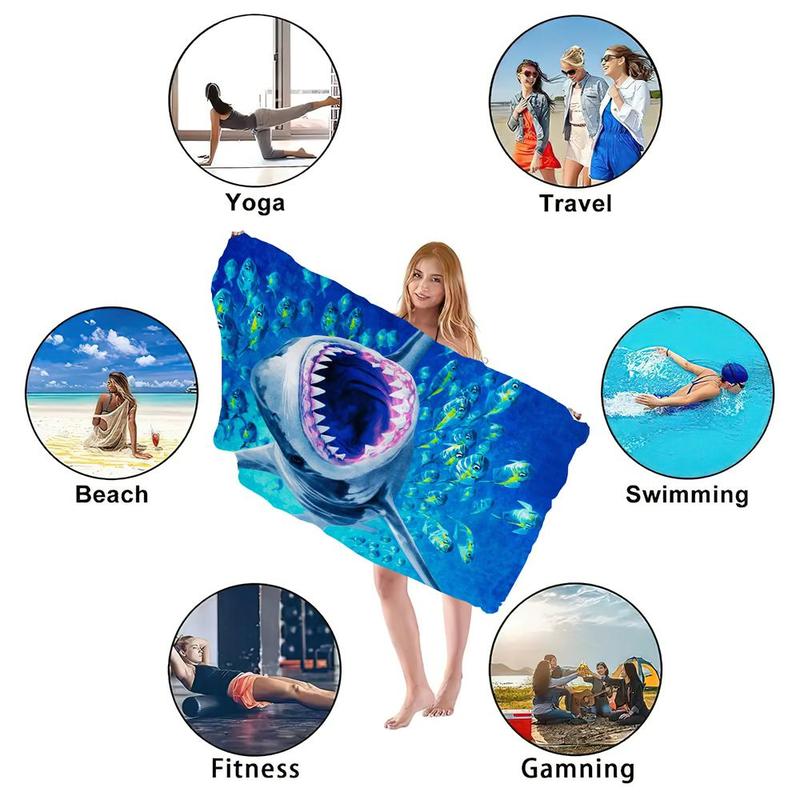 Shark Pattern Beach Towel, Beach Blanket, Mat, Quick Drying Swim Towel, Soft Comfortable Bath Towel for Men & Women, Travel Towel for Swimming Pool, Outdoor Camping, Beach Trip, Travel Essentials, Gifts