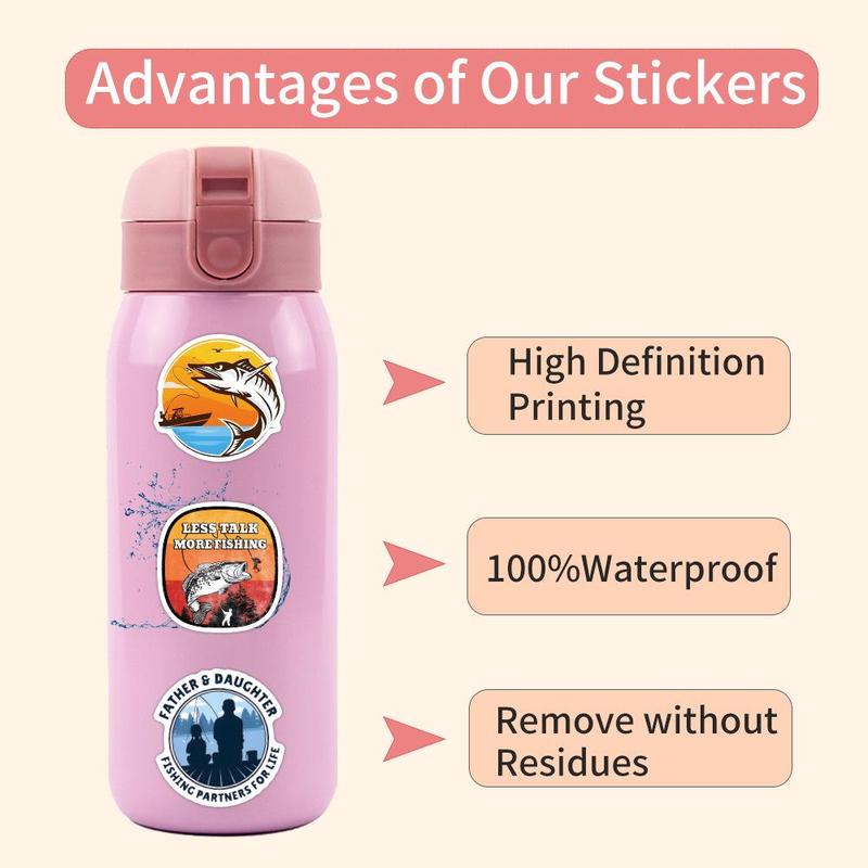 Fishing Themed Sticker, 60pcs set Creative Decoration DIY Sticker, Waterproof Sticker for Skateboard, Luggage, Bicycle, Water Bottle