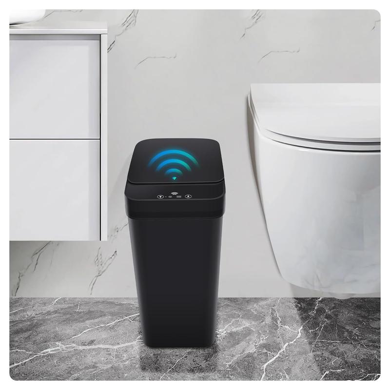 Bathroom Trash can,Smart Touchless Trash Can,Automatic Motion Sensor Compost Bin with Lid,2.4 Gallon Plastic PP Rubbish Can, Kitchen, Bathroom, Office, Bedroom Trash can (Black)