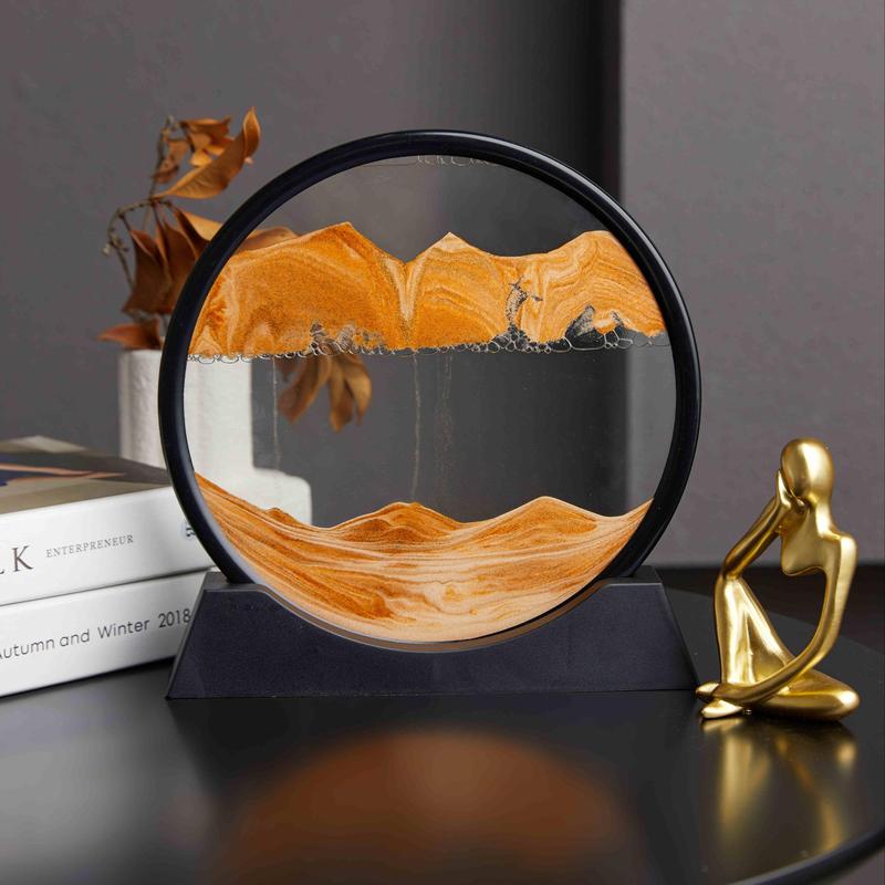 Dynamic Sand Carving Art Decoration, 1 Count Unique Circular Glass Flowing Sand Painting, Perfect Home and Office Decoration, Ideal Gift