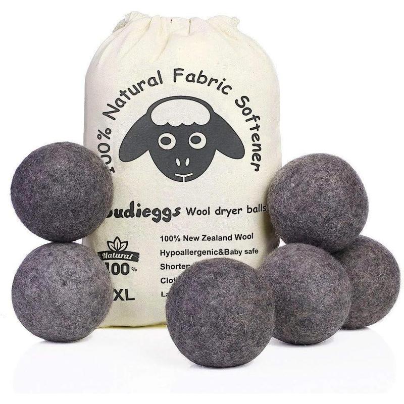 Wool Dryer Balls Dark Grey XL 6-Pack, 100% New Zealand Organic Fabric Softener for 1000+ Loads, Safe & , Reduce Wrinkles & Shorten Drying Time Naturally (6count Grey-XL) Accessories Laundry