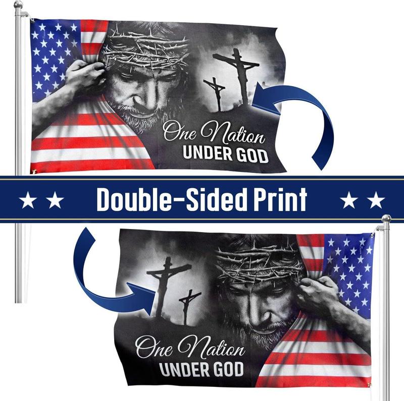 One Nation Under God Patriotic American Flag - Double Sided, Heavy Duty Canvas - Decoration for Home, Indoor, Outdoor with Grommet Banners Waterproof