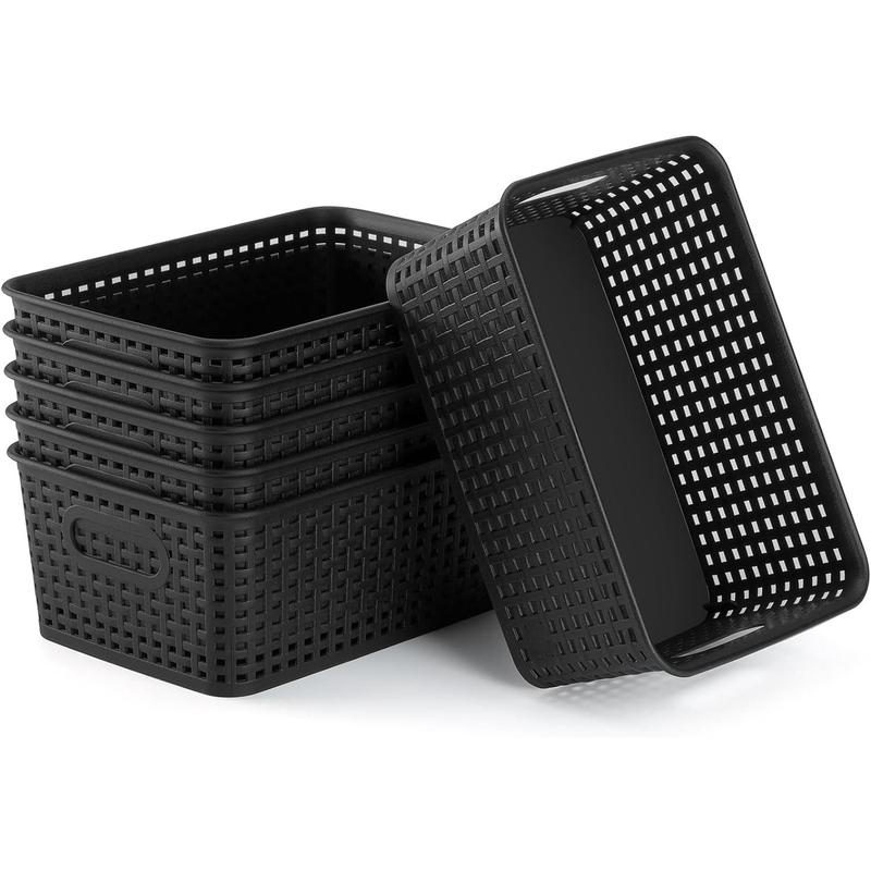 Small Storage Bins Plastic Storage Baskets Set of 6 Sturdy Small Pantry Organizer Bins Organization and Storage Shelves Baskets for Organization, Countertops, Desktops, Cabinets, Bedrooms