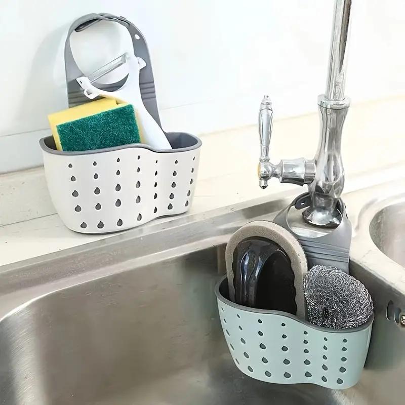 Kitchen Sink Shelf, 1 Count Soap Sponge Drain Rack Holder, Double Decker Hanging Basket Storage Suction Cup Kitchen Organizer Sink Accessories Wash Dropshipping