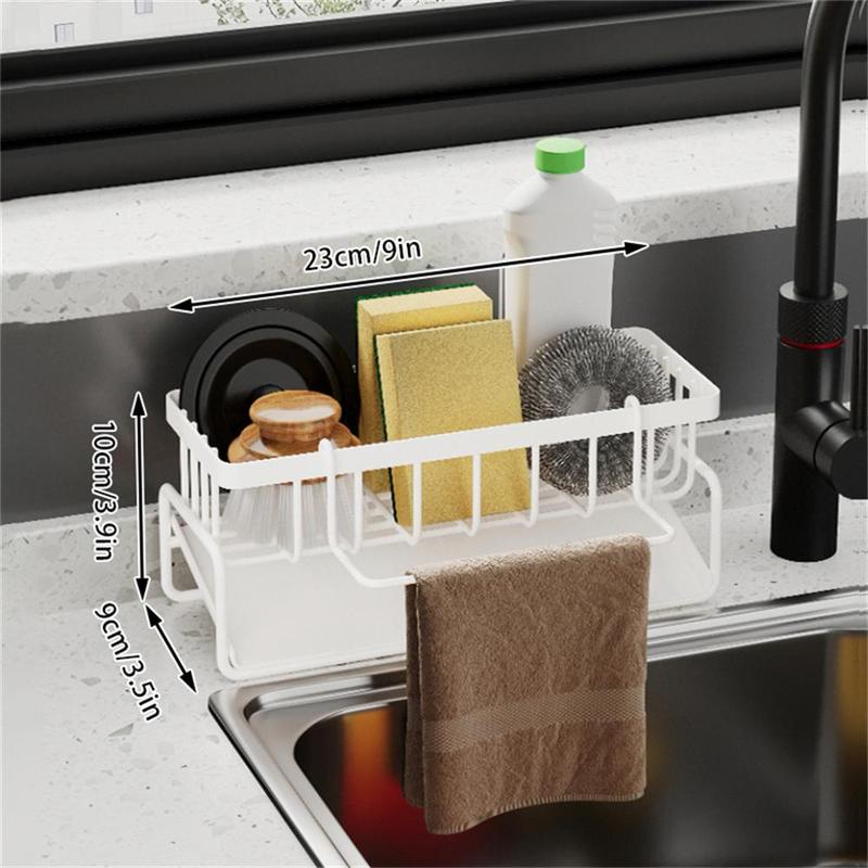 Kitchen Sink Drain Rack with Towel Pole, Carbon Steel Sponge Holder, Space Saver Durable Kitchen Organizer, Multifunctional Storage Rack, Summer for Gift, Kitchen Accessories, Kitchen Gadgets