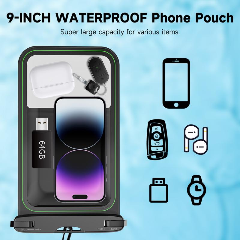 Floating Waterproof Phone Pouch, Anti-sinking Waterproof Phone Case for iPhone 15 14 13 12 Pro Max, IPX8 Cellphone Dry Bag Beach Cruise Ship Essentials - 9 inches